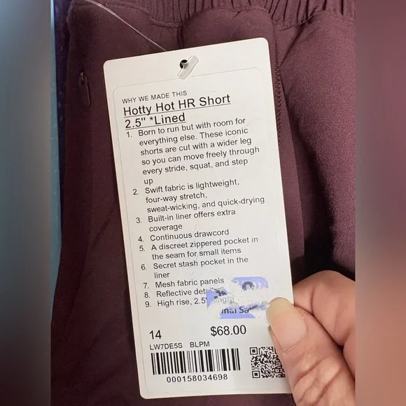 NWT Lululemon hotty hot shorts in black plum 2.5” size 14 - Picture 5 of 5